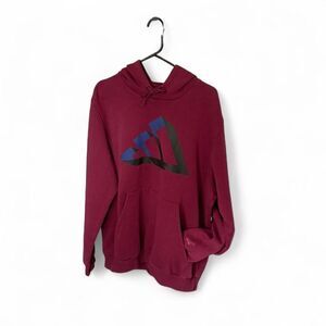 Adidas Burgundy Hoodie Mens Large Graphic Logo Pullover Sweatshirt Athleisure